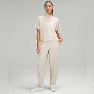 Lululemon‎ Relaxed Fit LINEN Blend Turtleneck Top Size 8 Natural Ivory W3FZES